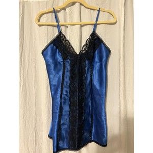 Vintage Frederick's of Hollywood Silky Satin & Lace Chemise Slip Dress Small